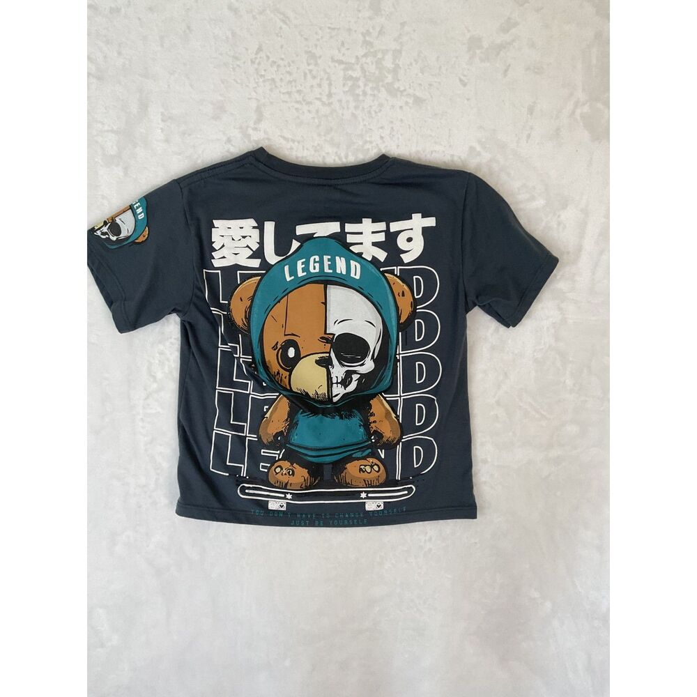 Legend Boys Bear Graphic T-Shirt Black Blue Pullover Short Sleeve